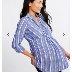 Knot Front Convertible Sleeve Maternity Shirt